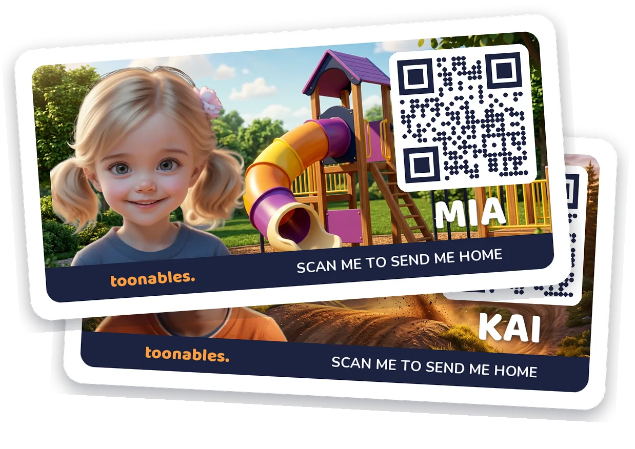 Two fanned name labels - Mia's and Kai's avatars each on their own scene